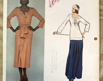 Vintage 1970's Vogue Pattern 1378, Paris Original, Sonia Rykiel, Misses' Top/Skirt/Scarf, UNCUT/FF, Size 12