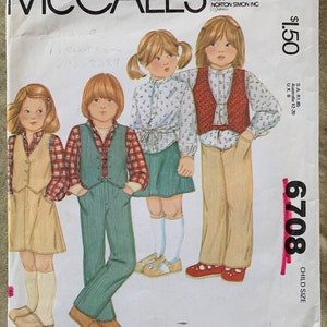 Vintage McCall&#39;s Pattern 6708, Children&#39;s Vest/Shirt/Skirt/Pants, CUT, Size 4