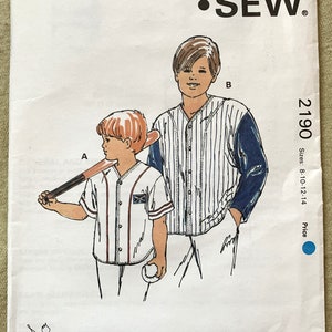 Vintage 1990&#39;s Kwik Sew Pattern 2190, Boys&#39; Shirts, UNCUT, Size 8-10-12-14