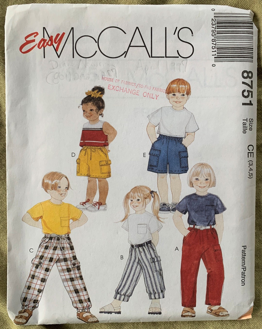 Vintage Mccall's Pattern 8751, Children's Pants and Shorts, UNCUT, Size ...