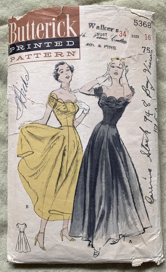 RARE Vintage 1950's Butterick Pattern 5368, Formal Dress, CUT, Size 16, Bust 34 RARE Vintage 1950's Butterick Pattern 5368, Formal Dress, CUT, Size 16, Bust 34