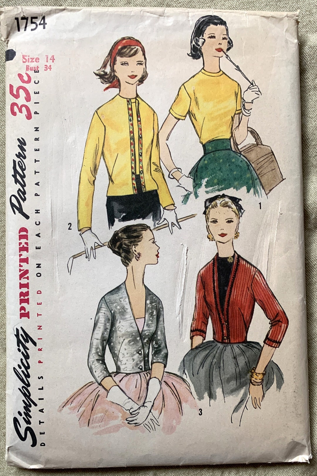 Simplicity Patterns Cardigan Patterns Vintage 1950's Simplicity Printed Pattern 1754, Misses' Blouse/cardigan ...