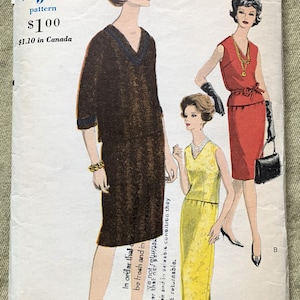 Vintage 1960&#39;s Vogue Pattern 5737, Misses&#39; Two Piece Dress, CUT, Size 14, Bust 34, Hip 36