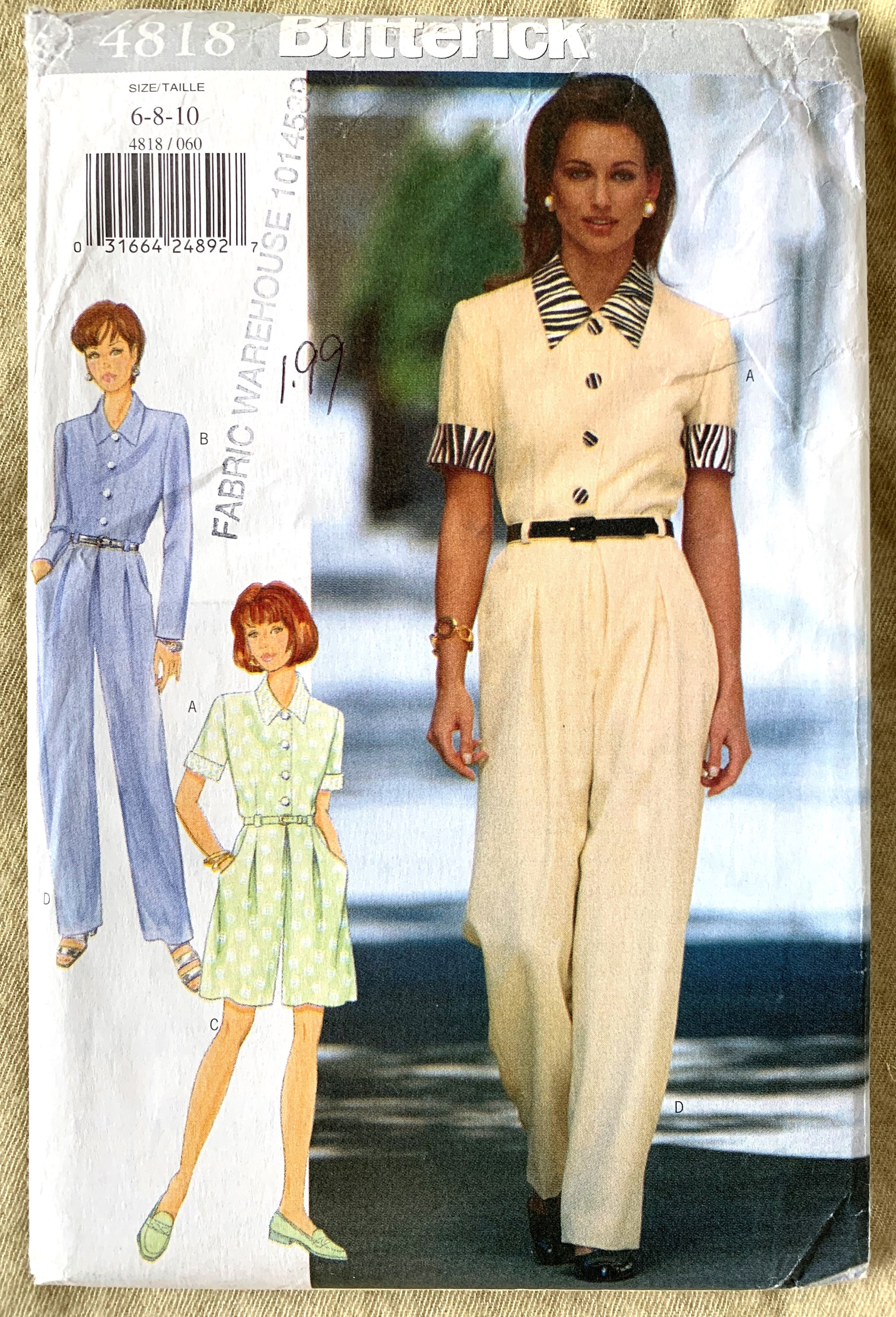 Vintage 1990's Butterick Pattern 4818, Misses' Top/shorts