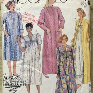 Vintage 1980&#39;s McCall&#39;s Pattern 2776, Fashion Basics, Misses&#39; Robe and Nightgown, CUT, Size Small (10-12)