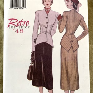 Vintage 1990&#39;s Butterick Retro &#39;48 Pattern 6257, Misses&#39; Jacket and Skirt, UNCUT, Size 6-8-10 or 18-20-22