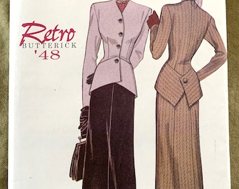 Vintage 1990&#39;s Butterick Retro &#39;48 Pattern 6257, Misses&#39; Jacket and Skirt, UNCUT, Size 6-8-10 or 18-20-22