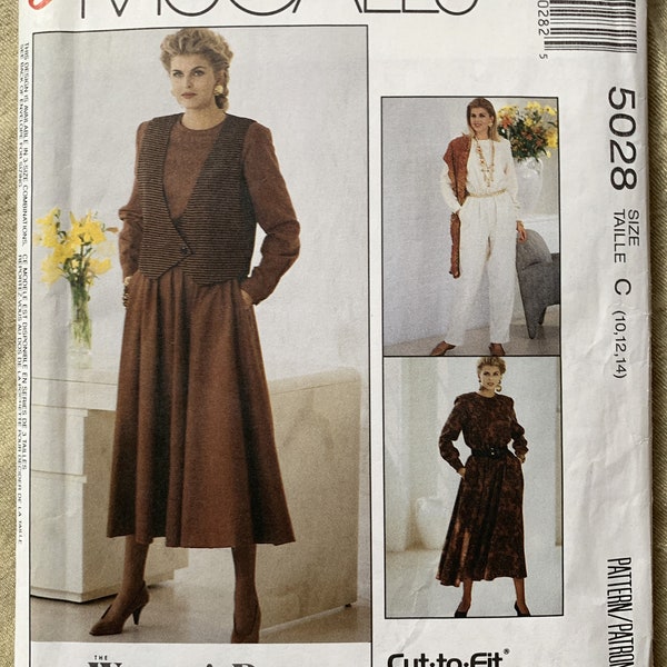 Vintage 1990's McCall's Pattern 5028, Women's Day Collection, Misses' Vest/Jumpsuit/Dress, UNCUT, Size C (10,12,14)