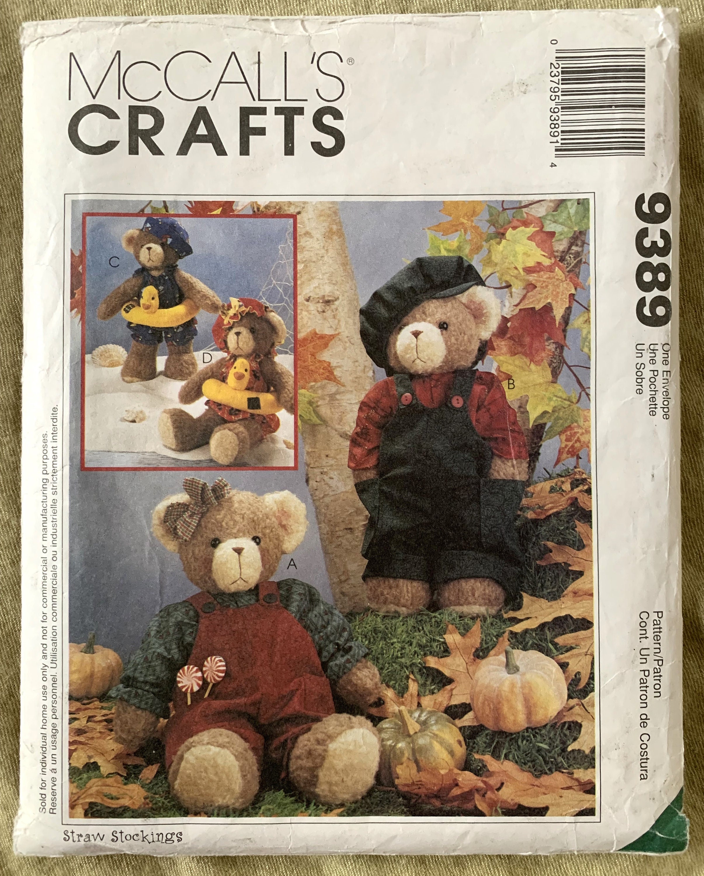  McCall's Sewing Pattern L9547 ML9547 Stuffed 18 Easy Bear Vest  Memory Bear : Arts, Crafts & Sewing