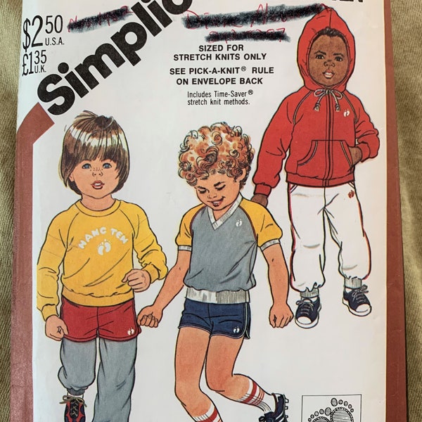 Vintage 1980's Simplicity Child's Pattern 5591, Hang Ten, Child's Pants/Shorts/Sweatshirt/Hoodie, CUT, Size Medium (4-5)