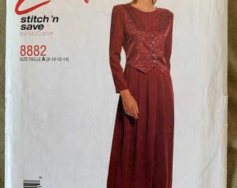 Vintage 1990's EASY Stitch 'n Save by McCall's Pattern 8882, Misses' Jurk, Maat A (8-10-12-14) of B (16-18-20-22)