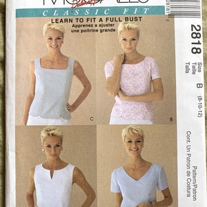 2007 McCall&#39;s Schnittmuster 2818, Palmer/Pletsch, Classic Fit, Misses&#39; Tops, UNCUT, Größe B (8-10-12) oder FW (18-20-22)