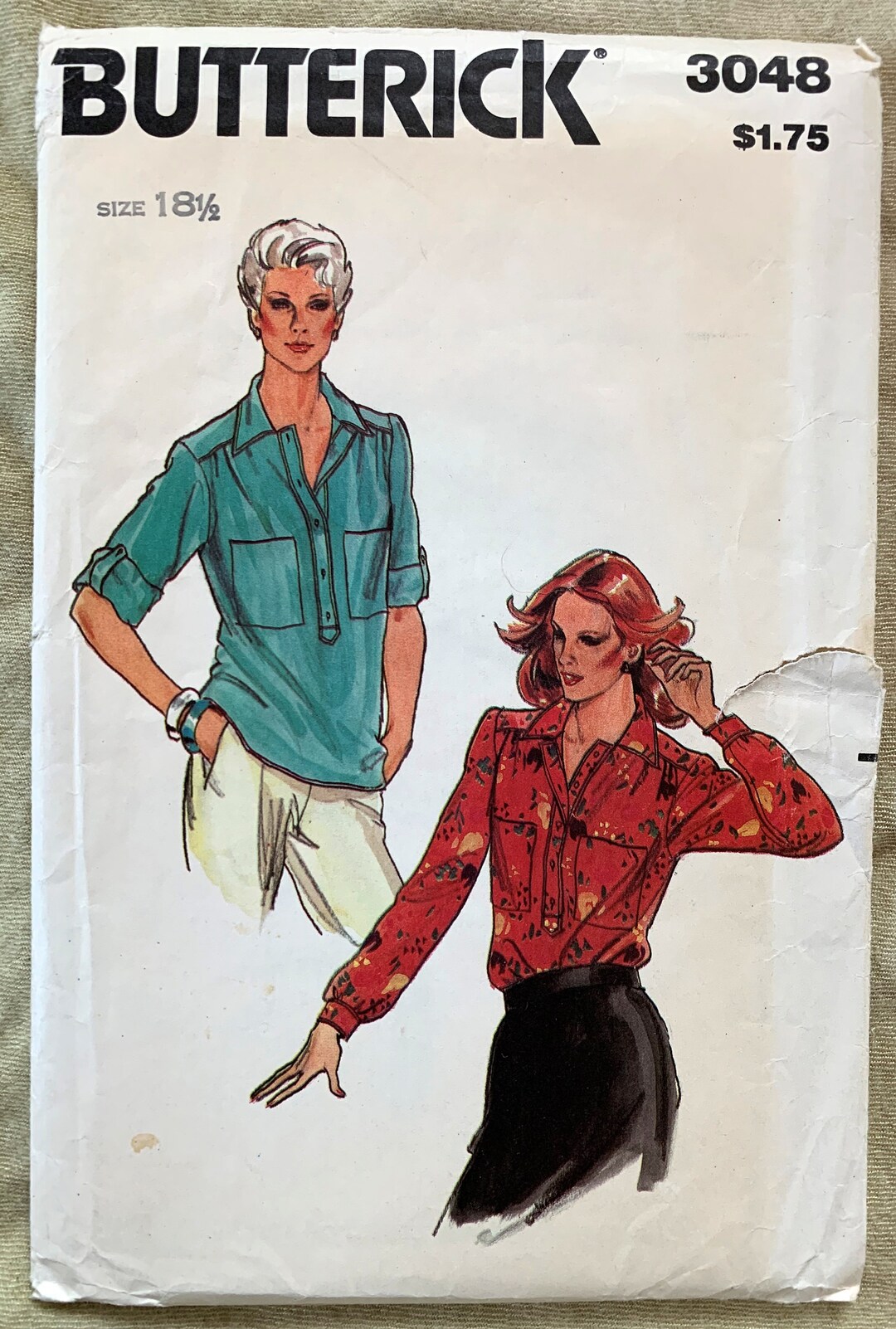 Vintage 1980's Butterick Pattern 3048, Half Size Blouse, UNCUT, Size 18
