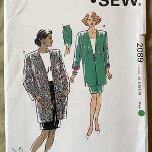 Vintage 1990&#39;s Kwik Sew Pattern 2089, Misses&#39; Jackets and Skirt, UNCUT, Size XS-S-M-L-XL