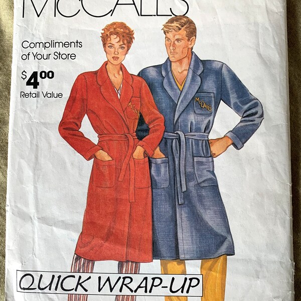 Vintage 1980's McCall's Pattern 0011, Misses' and Men's Robe, UNCUT, Size S/M/L/XL