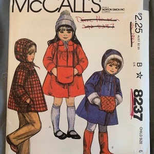 Vintage McCall&#39;s CHILDREN&#39;S Pattern 8237, Coat/Jacket/Muff, Size 2 or Size 6
