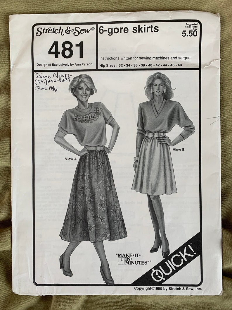 UNCUT Designed by Ann Person Bust Sizes: 32-48 Vintage Stretch /& Sew Pattern 481