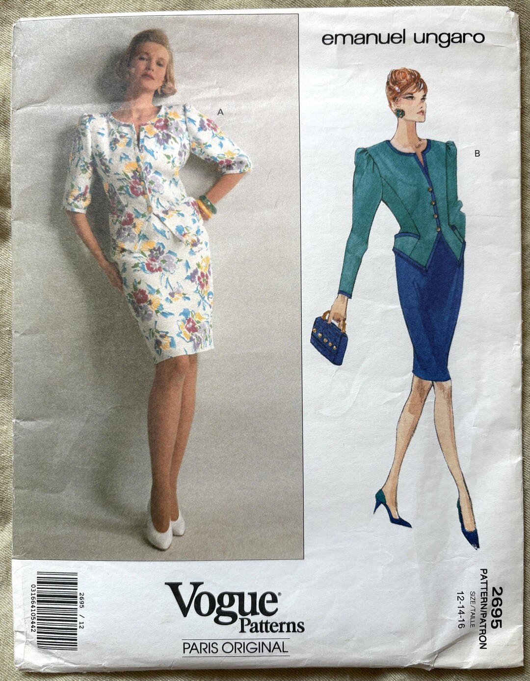 Strathmore Pattern 2695 Vintage 1990's Vogue Pattern 2695, Paris Original, Emanuel Ungaro ...