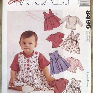 Vintage 1990&#39;s Easy McCall&#39;s Pattern 8486, Infants&#39; Jumper and T-Shirt, CUT, Size Small-Medium-Large-XLarge