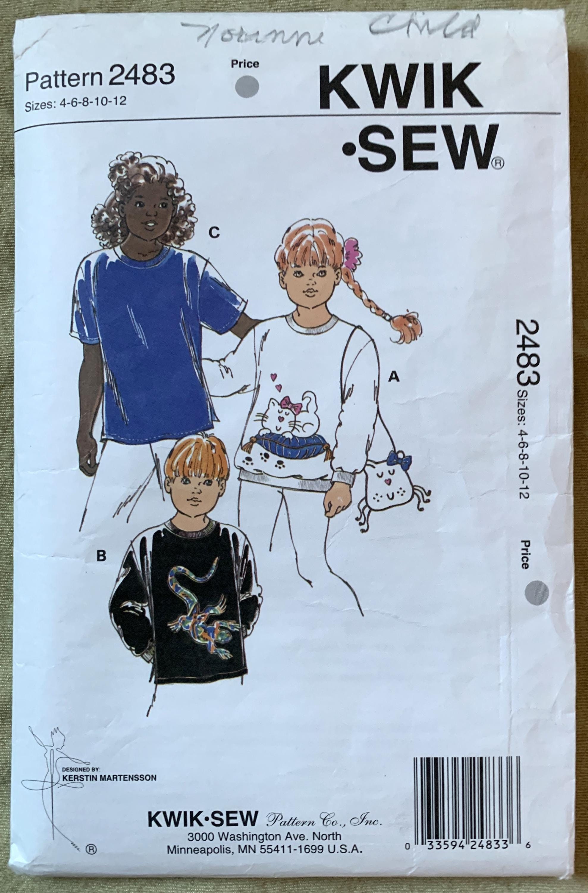 Vintage 1990's Kwik Sew Pattern 2483, Boys' and Girls' Shirts and