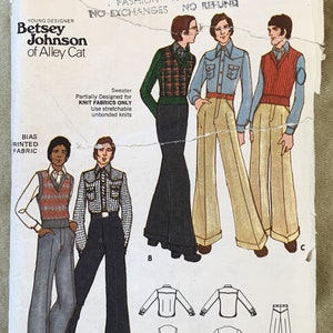 Vintage 1970&#39;s Butterick Betsey Johnson Pattern 6841, Men&#39;s Sweater/Shirt/Pants, CUT, Size 34 or 36