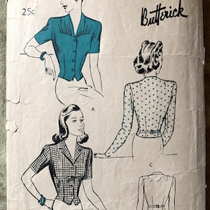 Vintage 1940's Butterick Pattern 2475, Women's and Misses' Jacket Blouse, CUT, Size 14, Bust 32