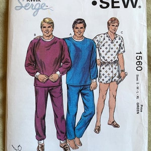 Vintage 1980&#39;s Kwik Sew Pattern 1560, Men&#39;s Pajamas, UNCUT, Size S-M-L-XL