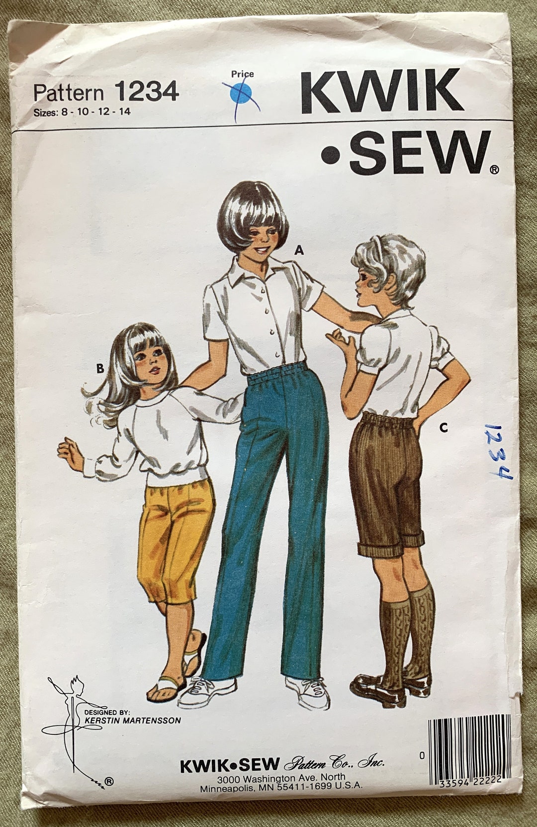 Vintage 1980's Kwik Sew Pattern 1234, Girl's Pants, UNCUT, Size 8-10-12 ...