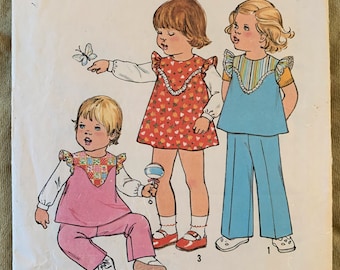 Vintage 1970's Simplicity Pattern 7903, Simple To Sew, Toddlers' Dress/Top/Pants, CUT, Size 1
