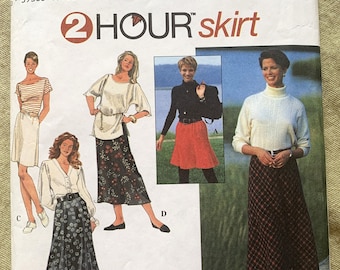 Vintage 1990's Simplicity Pattern 9363, 2 Hour Skirt, Misses'/Misses' Petite Skirts, CUT, Size P (12,14,16)