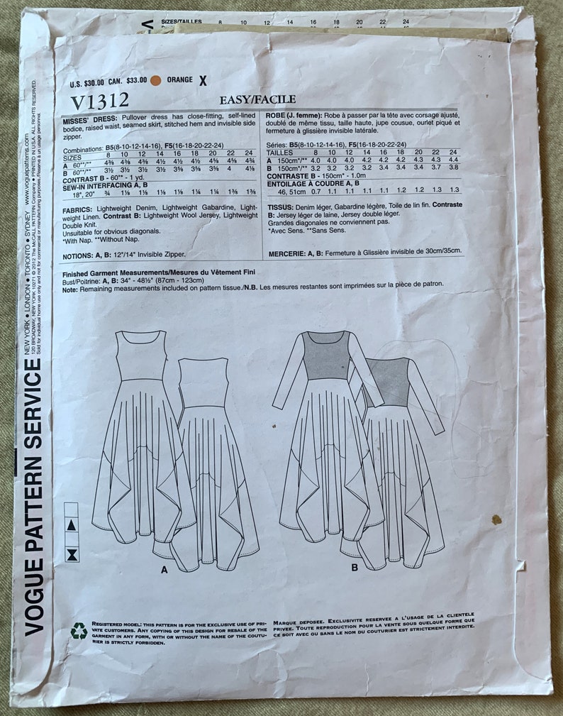 Modello Vogue 9294E5 abito donna vintage anni 1930 disegno originale
