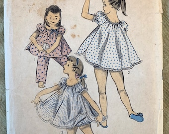 Vintage 1950's Advance Pattern 6947, Child's Pajamas and Shortie Set, CUT, Size Medium (6-8)