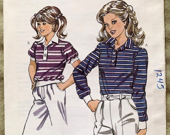 Vintage 1980's Kwik Sew Pattern 1245/1246, Girl's Top, UNCUT, Size 4-5-6-7 or Size 8-10-12-14