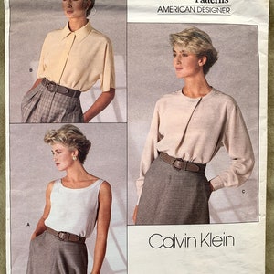 Vintage jaren 1980 Vogue Patroon 1860, Amerikaanse ontwerper, Calvin Klein, Misses&#39; Top en Blouse, UNCUT/FF, Maat 10