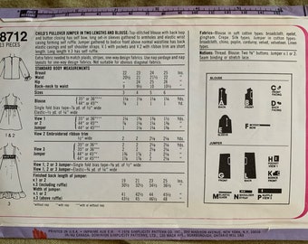 Vintage Simplicity Pattern 8712, Girl's Jumper/blouse, UNCUT, Size