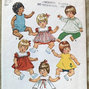 Vintage 1970&#39;s Simplicity Pattern 5947, Baby Doll Clothes, CUT, Size Medium Doll (15&quot;-17&quot;)