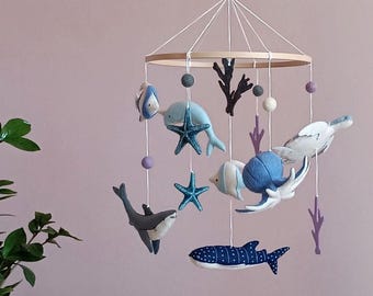 Under the sea baby mobile for crib, Sea creature nursery decor, Ocean baby mobile, Sea life mobile, Baby shower gift, New baby gift