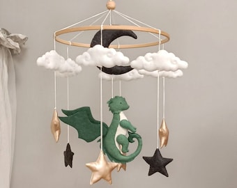 Dragon baby mobile for crib, Fantasy nursery decor, New baby gift,  Baby shower gift, Neutral baby mobile, Moon and stars mobile