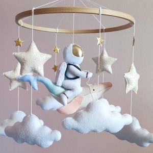 Outer space baby mobile, Space man crib mobile, Hanging mobile, Baby shower gift, New baby gift, Galaxy nursyry decor, Girl baby mobile