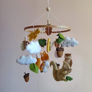 Woodland sleepy fox baby mobile, Mountain mobile baby, Forest animal mobile, National park mobile, Baby shower gift