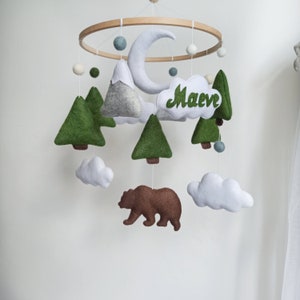 Woodland bear mobile, Pine trees mobile, Woodland nursery mobile, Mountain nursery mobile