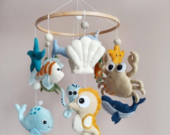 Ocean Baby Mobile: Whale, Octopus, Crab, Narwhal, Sea Turtle Nursery Decor