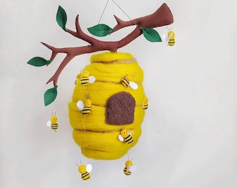 Bumble Bee mobile, Beehive nursery decor, Modern bee mobile, Woodland baby shower, Baby shower gift