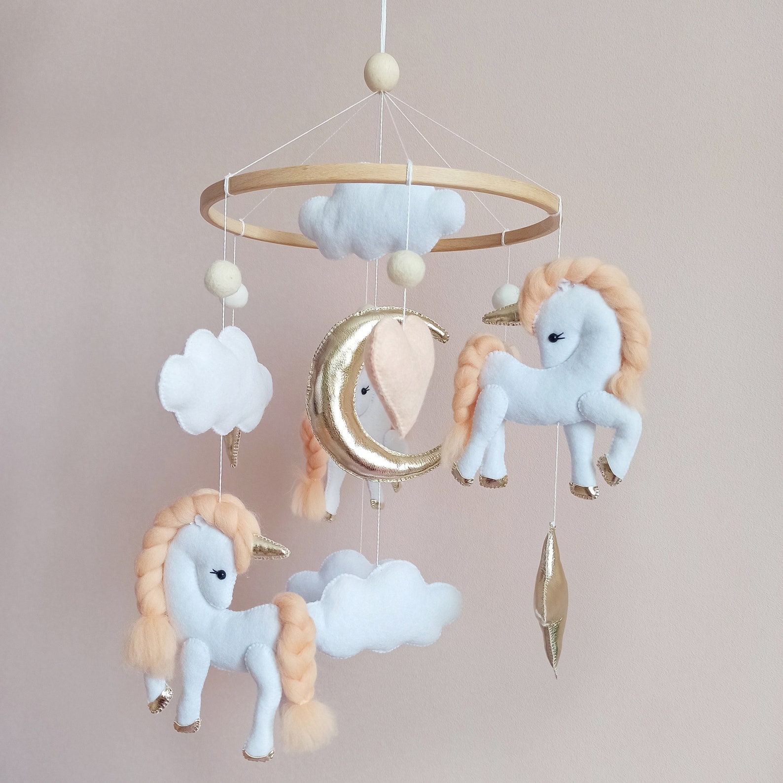Unicorn Baby Mobile Girl Nursery Mobile Silver Star Mobile Etsy