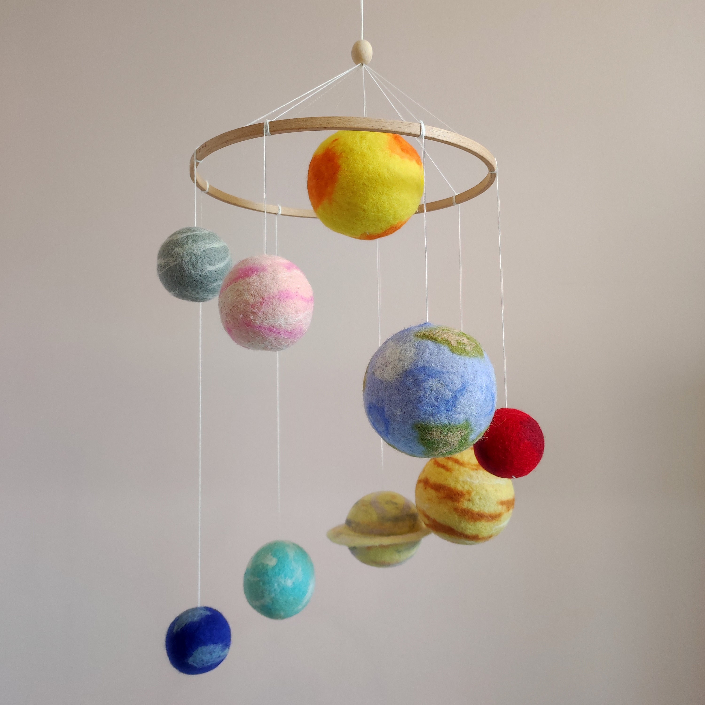 Boy Nursery Decor Solar System Crib Mobile (Wood Felt Planets