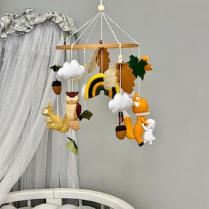 Woodland baby mobile, Forest animal mobile, Fox/Squirrel/Owl nursery decor, Baby shower gift, New baby gift, Crib mobile baby