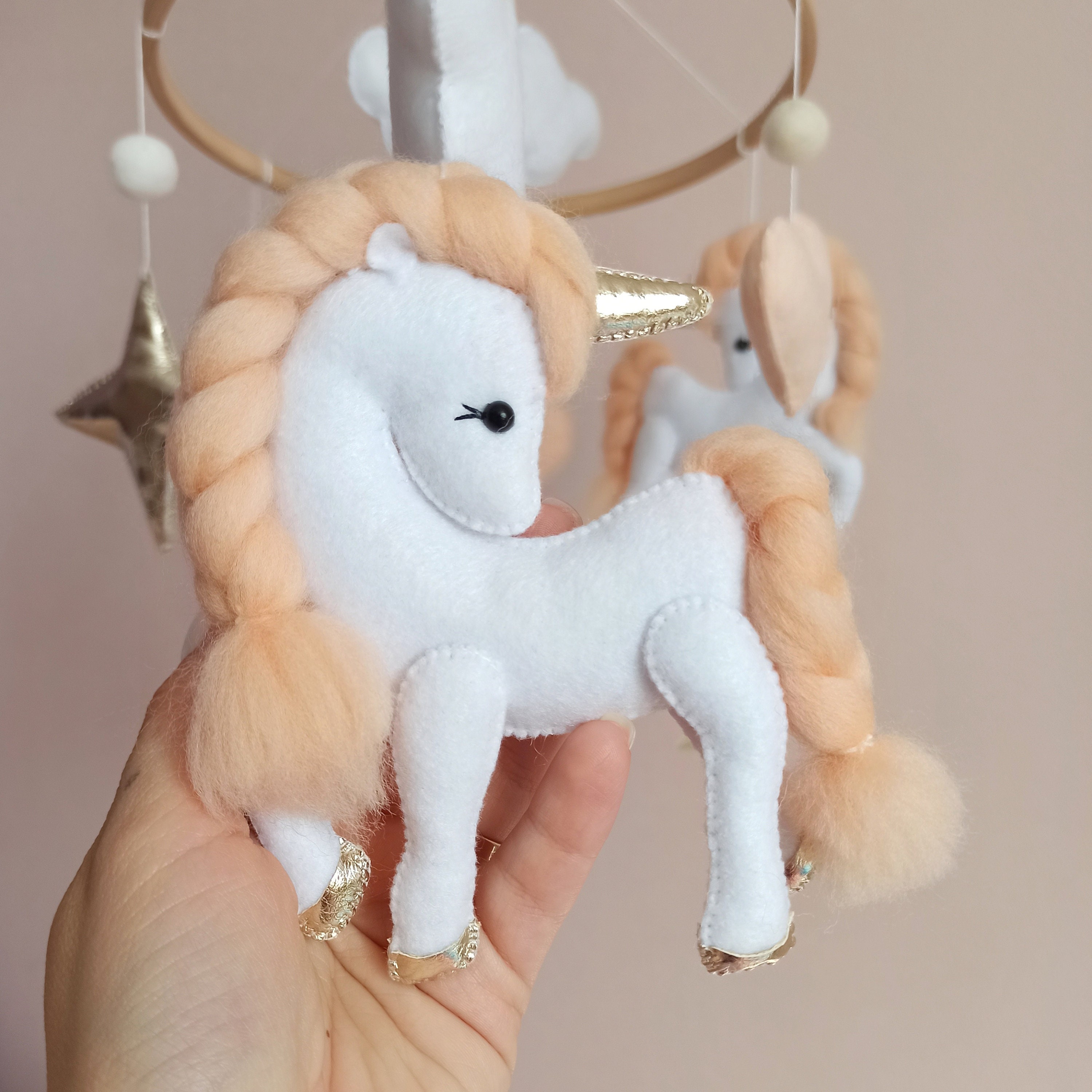 Unicorn Baby Mobile Girl Nursery Mobile Silver Star Mobile Etsy