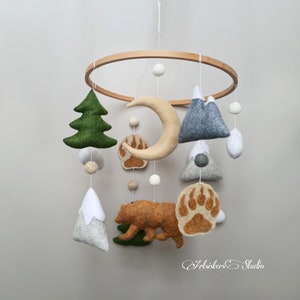 Expecting mom gift, Mountains baby mobile, Nature nursery mobile, Bear woodland mobile, Forest mobile