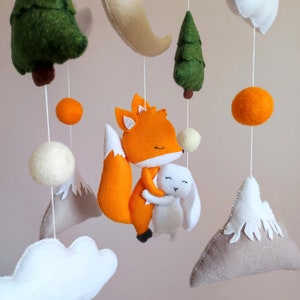 Woodland baby mobile, Crib mobile with sleepy fox, Mountain mobile baby, Nursery decor, Baby shower gift, New baby gift