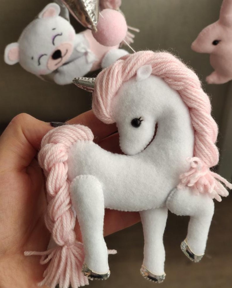 Baby Girl Mobile Unicorn Baby Shower Nursery Grey Bear Mobile Etsy